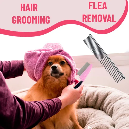 Vista 7 de Kit de cepillo para perros 5 en 1, cepillo para perros de pelo corto, kit de aseo para perros pequeños, peine desmenuzador y rastrillo desmenuzador