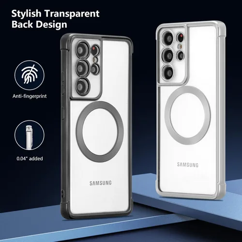 Vista 5 de RALEAVO Funda magnética para Samsung Galaxy S21 Ultra Clear [compatible con Magsafe y protección contra caídas de grado militar], transparente, a