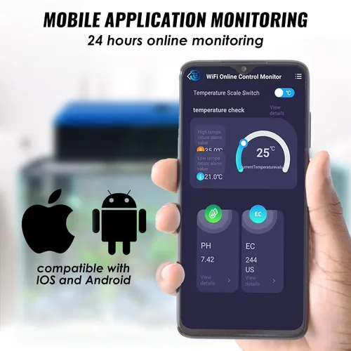 Vista 7 de Monitor inteligente 3 en 1 de pH, EC y temperatura de calidad del agua con control de aplicaciones: probador continuo en línea para hidroponía