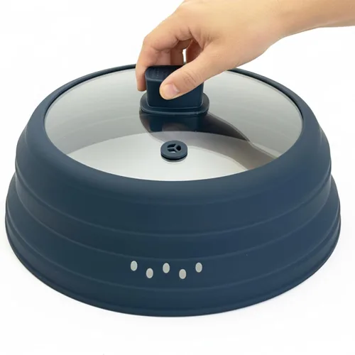 Vista 13 de Cubierta de vidrio contra salpicaduras para microondas, tapa plegable para protección de salpicaduras de alimentos, con mango de silicona para tazón