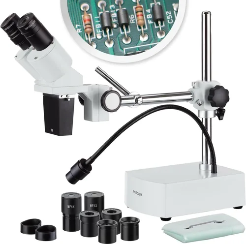 Vista 8 de Microscopio estereoscópico binocular profesional SE400-Z de AmScope, oculares WF10x y WF20x, aumento de 10x y 20x, objetivo de 1x, iluminación LED