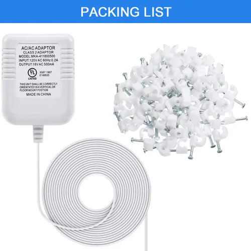 Vista 6 de Hotop Adaptador de corriente compatible con timbre Nest Hello Video, Arlo y Eufy, transformador de 18 voltios 500 mA certificado UL con cable