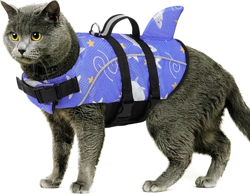 Queenmore Chaleco salvavidas para gatos XXS, chaleco salvavidas para perros extra pequeño para nadar en barco, chaleco salvavidas ligero con asa de