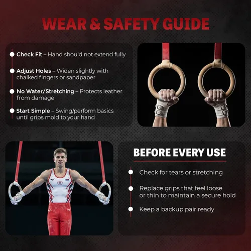 Vista 7 de Reisport Men's Ring Gymnastics Grips - Durable Leather Hand Grips for Gymnastics Rings Men & Boys - Gymnastics Equipment & Accessories for Advanced