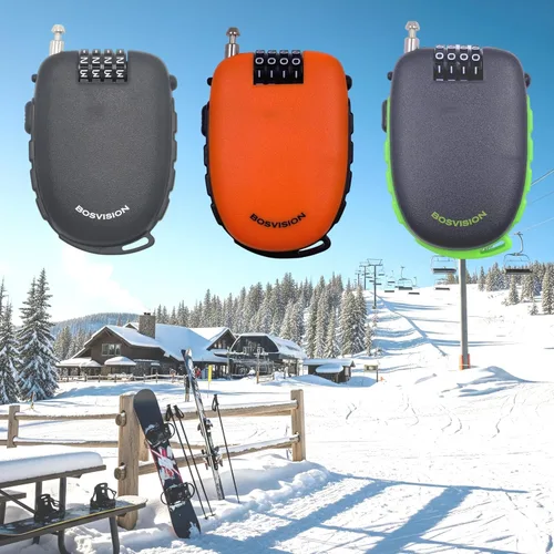 Vista 3 de Bosvision Cerradura de combinación de 4 dígitos ultra segura con cable retráctil de 3 pies para bicicleta, esquí, snowboard y cochecito