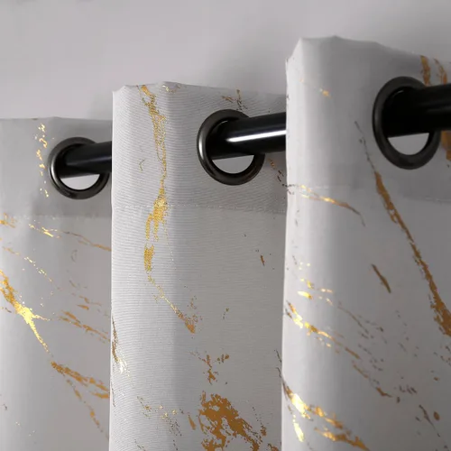 Vista 4 de Taisier Home Cortinas de Lino con Textura y Estampado de Lámina Dorada - Diseño de Patrón Geométrico de Mármol para Sala de Estar - Tratamiento