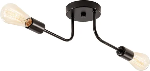 Vista 15 de Lámpara de techo industrial semi empotrada con 3 luces de techo con ramas de metal ajustables, soporte E26, pintado en negro, para cocina, sala