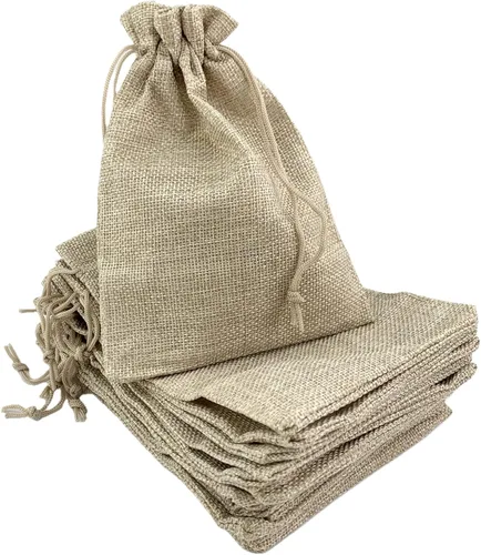 Vista 44 de Palmhomee Paquete de 20 bolsas de regalo de arpillera con cordón, bolsas de joyería de lino, bolsas de yute de arpillera para joyas de cumpleaños