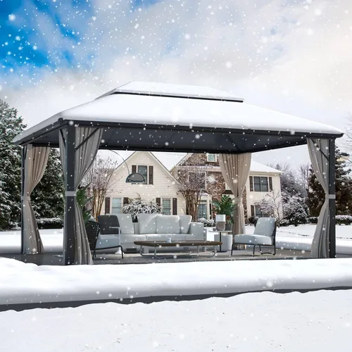 Vista 7 de MELLCOM Gazebo de techo rígido de 12 x 16 pies, gazebo de aluminio de doble techo de policarbonato, glorieta de toldo impermeable para exteriores