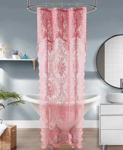 Vista 22 de Warm Home Designs Cortina de Ducha para Cabina Negra de 36 x 72 Pulgadas con Cenefa Adjunta y 4 Borlas. Cortina de Ducha Pequeña de Encaje de Lujo