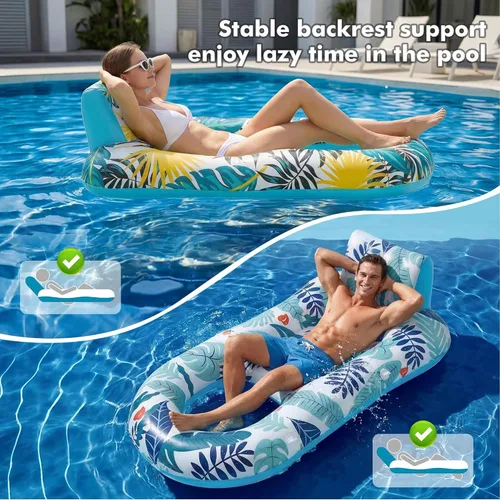 Vista 2 de 2 Pack Pool Floats Adult Heavy Duty-Adult Pool Float Lounger with Cup Holders, Backrest & Footrest Pool Lounge Float Pool Floaties Rafts for Beach