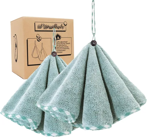 Vista 9 de myHomeBody Toallas de mano con bucles para colgar, ropa de limpieza de fibra de carbón absorbente con botón de cáscara de coco para cocina