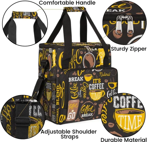 Vista 6 de Bolsa de transporte de viaje para cafetera, color amarillo, para café, compatible con Keurig K-Mini o Plus, portátil, con bolsillos para cápsulas