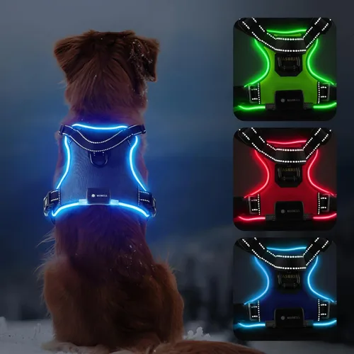 Vista 9 de MASBRILL Arnés para perro con luz LED, sin tirones, recargable y ajustable, para perros pequeños, medianos y grandes