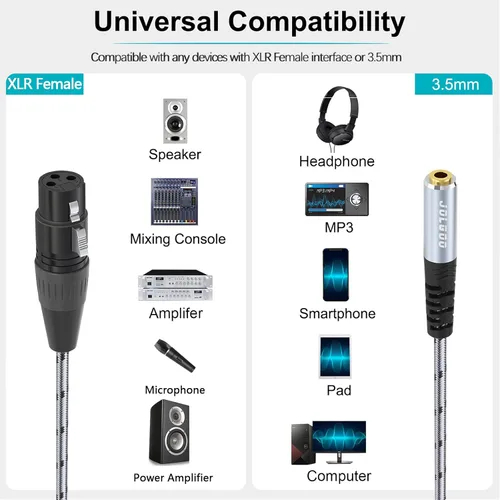 Vista 2 de JOLGOO Adaptador de audio XLR hembra a conector estéreo de 0.138 in - 1 pie, convertidor de audio equilibrado para XLR y cables TRS Mini Jack de 1/8
