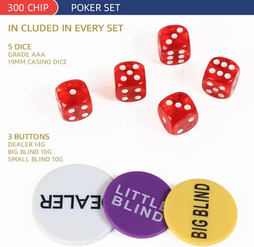 Vista 5 de LUOBAO Juego de fichas de póquer para Texas Holdem, blackjack, torneos con estuche de aluminio, 2 barajas de cartas, distribuidor, ciego pequeño