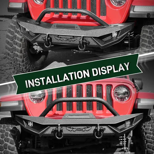 Vista 2 de JROAD Compatible con Jeep Wrangler, parachoques delantero con luces LED, 2 anillos en D, placa de cabrestante, 2018-2025JL y JLU (2/4 puertas)