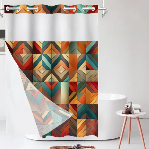 Vista 208 de Shrahala Black Cat Green Foliage Shower Curtain with Snap in Liner Set, Cat Surrounded By Leaves No Hooks Stall Curtain Waterproof for Bathtubs