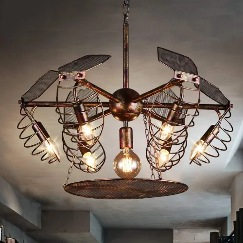Vista 4 de LED Chandeliers, Heavy Industry Retro Metal Pendantlight Chandelier Creative Satellite Wrought Iron Hanging Lamp 7-Lights Nostalgic Personality Bar