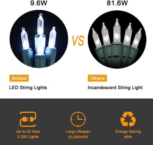 Vista 2 de Brizled Luces de Navidad, 33 pies, 100 LED Conectables de Extremo a Extremo, Mini Luces de Cadena de Navidad, 120V Certificadas UL, Blanco Frío, Luz