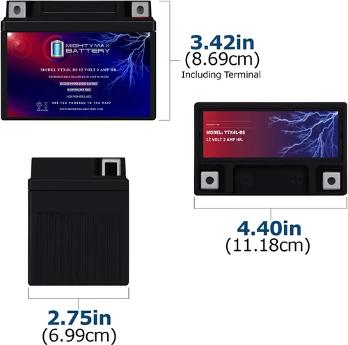 Vista 2 de Mighty Max Battery YTX4L-BS 12V 3Ah Replacement Battery compatible with Power Sonic CB4L - 8 Pack