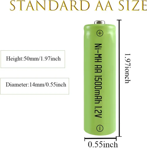 Vista 7 de Paquete de 12 pilas recargables AA de 1500 mAh de larga duración, precargadas de alta capacidad precargadas de 1.2 V Ni-MH doble A