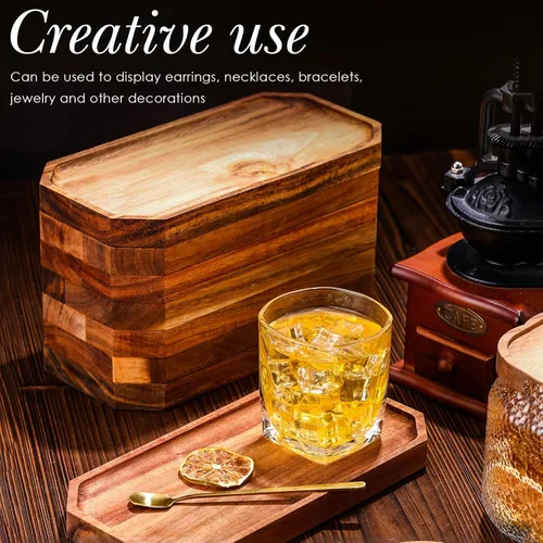 Vista 4 de Dandat Paquete de 12 platos de madera de acacia a granel, bandeja rústica de 10 x 5 pulgadas, bandeja rectangular de charcutería, plato de queso