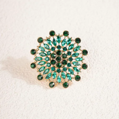 Vista 3 de Jumwrit Anillo redondo grande, anillo de flor de diamantes de imitación verde, anillo de banda de envoltura abierta, anillo de dedo ajustable