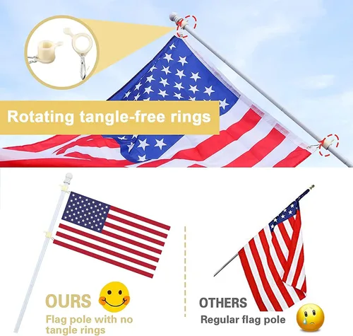 Vista 3 de Barcetine Poste de bandera de acero inoxidable de 5 pies para casa, diseño sin enredos con soporte de dos posiciones, blanco, para bandera