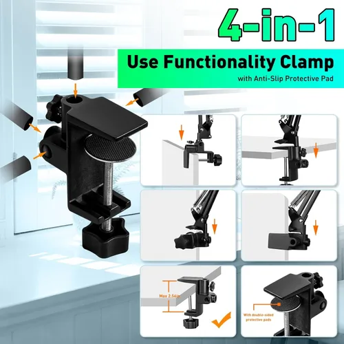 Vista 7 de Lupa ultra larga de 3 secciones con brazo oscilante de 3 secciones con luz y soporte, lámpara de aumento de manos de ayuda de 5 colores, abrazadera