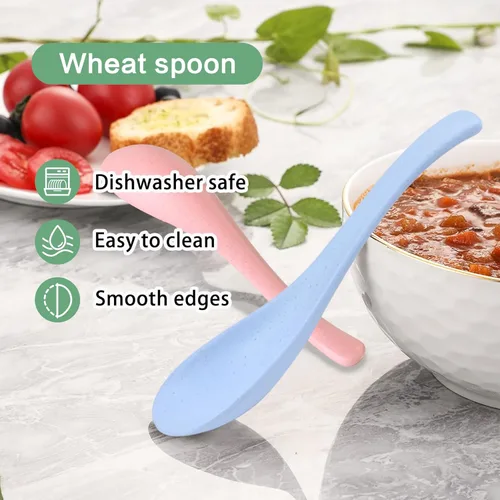 Vista 3 de Lnrkai - 8 cucharas de plástico para cena, cuchara de sopa reutilizable portátil, multicolor, ligera, duradera, apta para lavavajillas y microondas