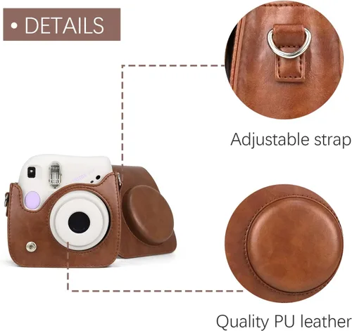 Vista 4 de Rieibi Funda de piel sintética Mini 7+, funda protectora para cámara instantánea Fujifilm Instax Mini 7+ con correa de hombro ajustable
