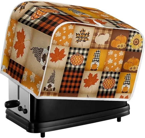 Vista 4 de UNICEU Otoño Pumkins - Cubiertas para tostadora de hojas de arce de 4 rebanadas para hacer pan, cubierta protectora contra el polvo de la cosecha