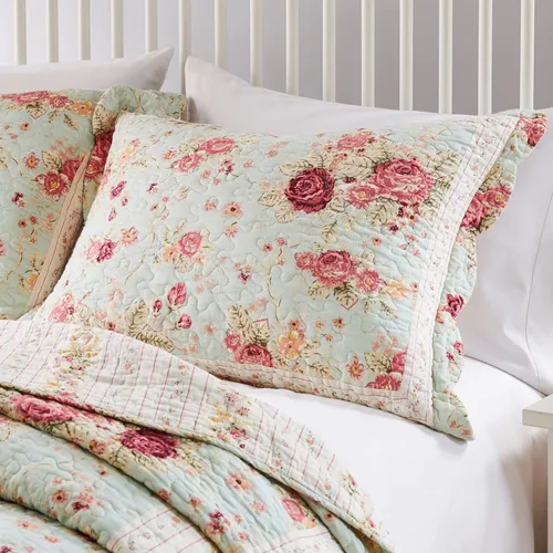 Vista 3 de Greenland Home Antique Rose - Funda de almohada acolchada 100% algodón, tamaño estándar de 20 x 26 pulgadas, color azul