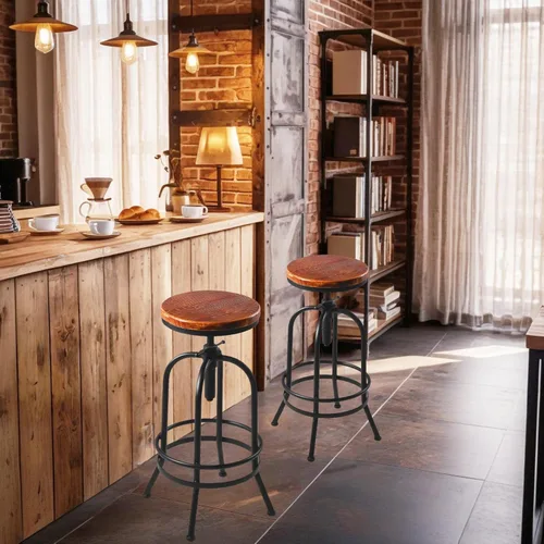 Vista 37 de Diwhy Taburete de bar industrial, de 26-32 pulgadas, ajustable, giratorio, de madera, de metal, con respaldo, para cocina, comedor, pub, bistró