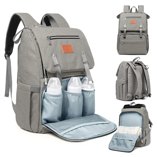 KeaBabies Mochila para pañales para bebé con cambiador, bolsa de bebé impermeable para mamá y papá, bolsillos aislados para botellas, niños Gris