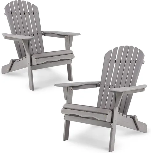 Vista 10 de Adirondack - Juego de 2 sillas plegables de madera para exteriores con respaldo de cedro macizo, cómoda silla de descanso para patio, terraza, Dorado