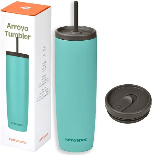 Vista 20 de Retrospec Arroyo - Vaso térmico de acero inoxidable con tapa y pajita, reutilizable, aislado y reutilizable, taza de viaje para café helado, vasos