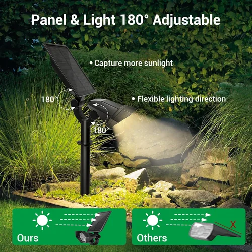 Vista 2 de Focos solares para exteriores, 4 modos de luz solar para paisaje con LED de súper brillo, panel y luz ajustable, luces de seguridad alimentadas por