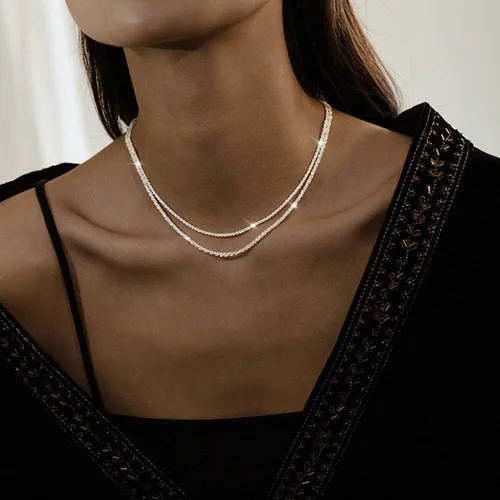 Vista 3 de Collar de oro para mujer, delicados collares en capas de 14 quilates, juego de joyería de moda, cadena de espiga dorada gruesa, impermeable