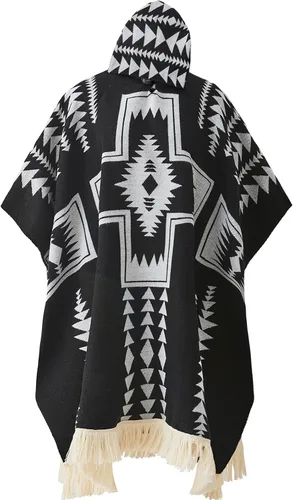 Vista 7 de Poncho mexicano sarape con capucha para hombres, estilo vintage, azteca, hippie, a rayas, occidental, manta poncho suéter sin mangas, disfraz de capa