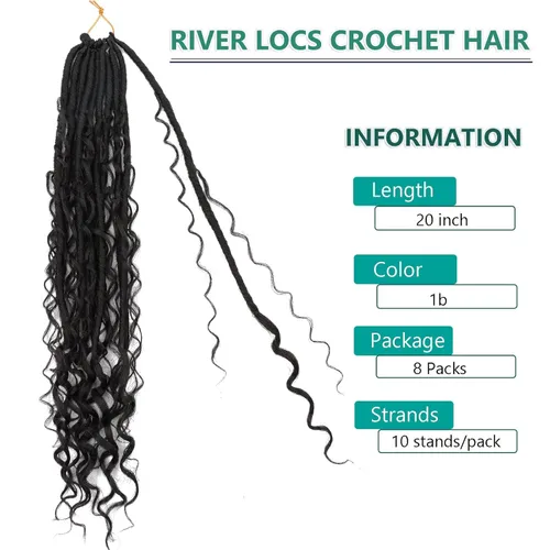 Vista 2 de Rastas Bohemias de Río Falsas de Cabello de Ganchillo para Mujeres Negras - 20 pulgadas Rastas de Diosa de Cabello de Ganchillo con Puntas Rizadas 8