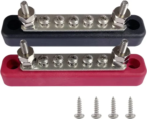 Vista 6 de Barra de bus de latón de 4 terminales, bloque de distribución de energía y tierra de 4.2 pulgadas, conexión de batería de barra colectora de latón