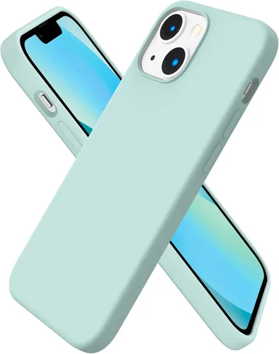 Vista 14 de ORNARTO - Funda compatible con iPhone 13 Mini, goma de gel suave de 3 capas de silicona líquida delgada con microfibra, 13,7 cm, azul