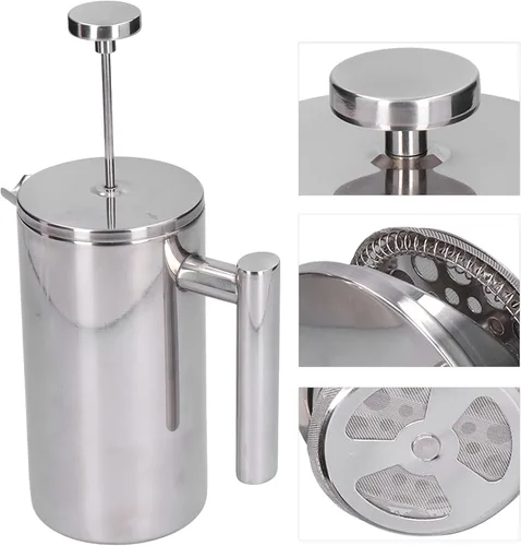 Vista 5 de GLOGLOW Cafetera de prensa francesa, prensas de café de acero inoxidable, cafetera, portátil, manual, tetera para oficina en casa (27.1 fl oz)