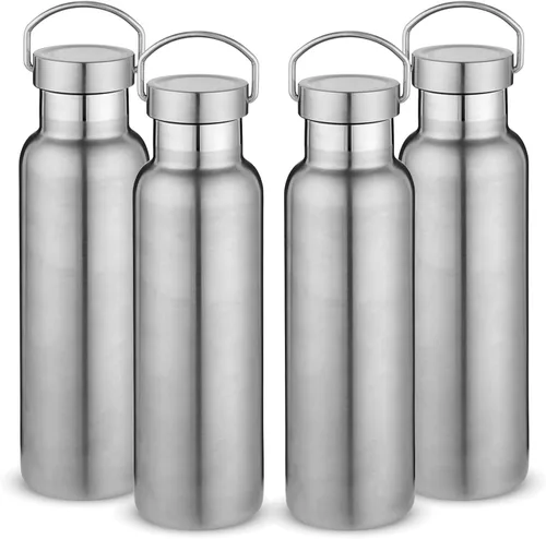 Vista 35 de Neihepal Paquete de 4 botellas de agua aisladas de 20 onzas, botella deportiva de doble pared de acero inoxidable con tapa de asa, termo