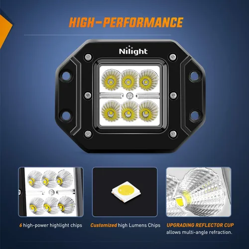 Vista 4 de Nilight Barra de luz LED, 2 piezas de 18 W, montaje empotrado, luces LED todoterreno de 12 V, 5 pines, interruptor basculante, barra de luz LED, kit
