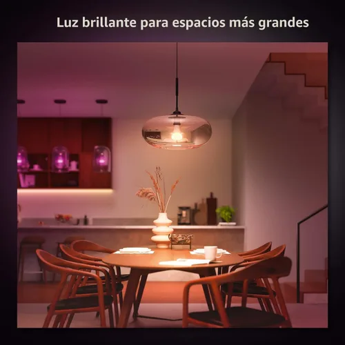 Vista 5 de Philips Hue Bombilla LED inteligente A21 de 100 W, luz blanca y de color que cambia de color, 1 paquete, 1600 lúmenes, E26, interior, control