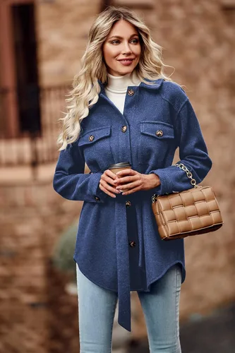 Vista 2 de PRETTYGARDEN Gabardinas de invierno de moda 2023 para mujer, con solapa y botones, con cinturón, chaquetas casuales