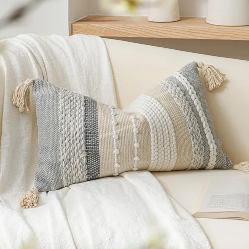 Vista 20 de BlissBlush Funda de almohada decorativa bohemia gris de 22 x 22 pulgadas, cojín cuadrado de estilo rústico para sofá, sala de estar y dormitorio